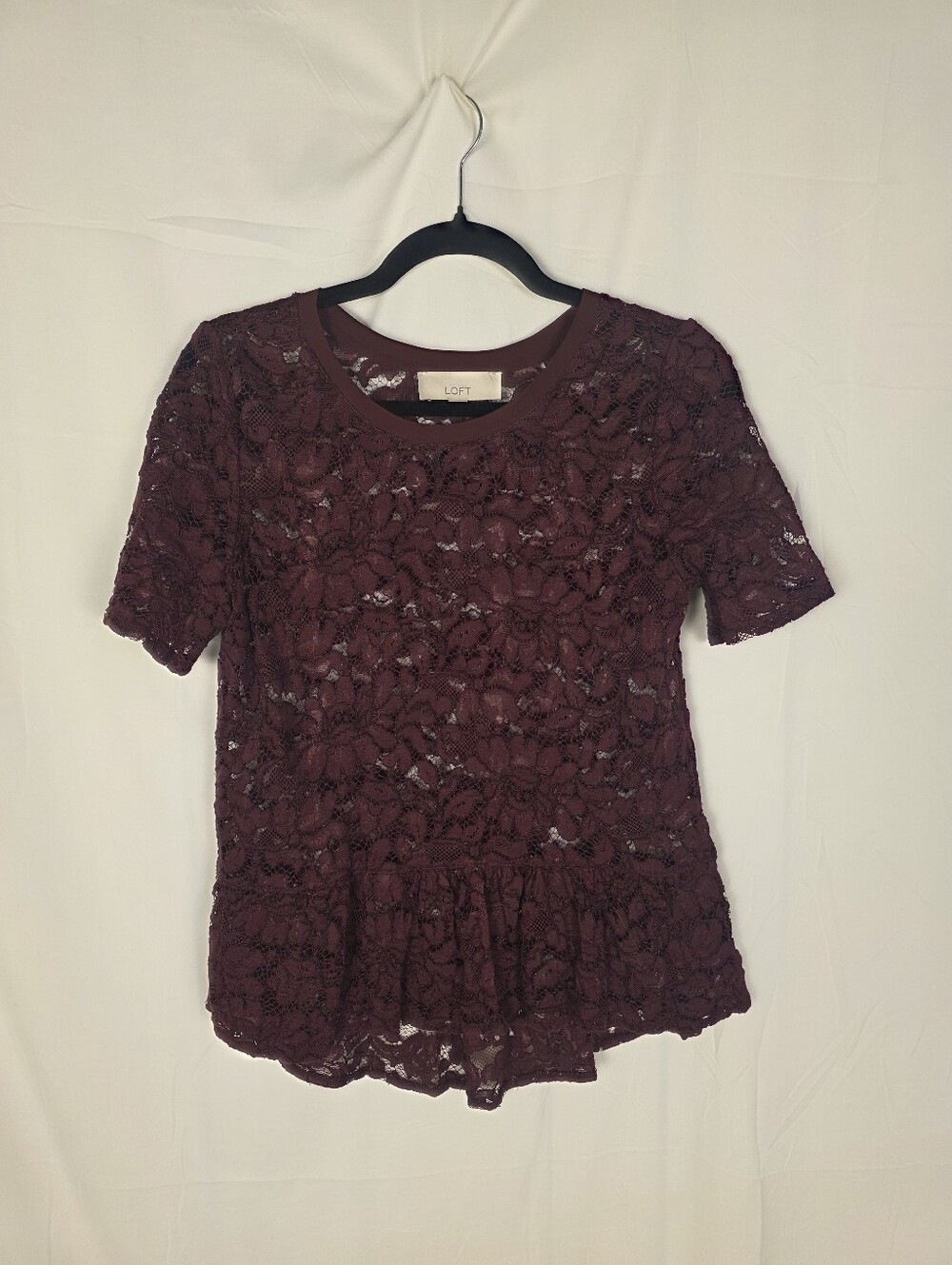 LOFT Women's Lace Peplum Top - Wine
